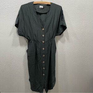 Sheike Dress Womens Size 8 Green Midi Length Buttom Down Short Sleeves